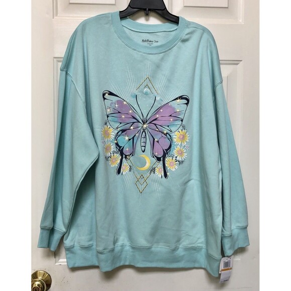 REBELLIONS ONE SWEATSHIRT WOMENS JUNIORS GREEN (AQUA) PULL ON GRAPHIC FLEECEE - Picture 1 of 10